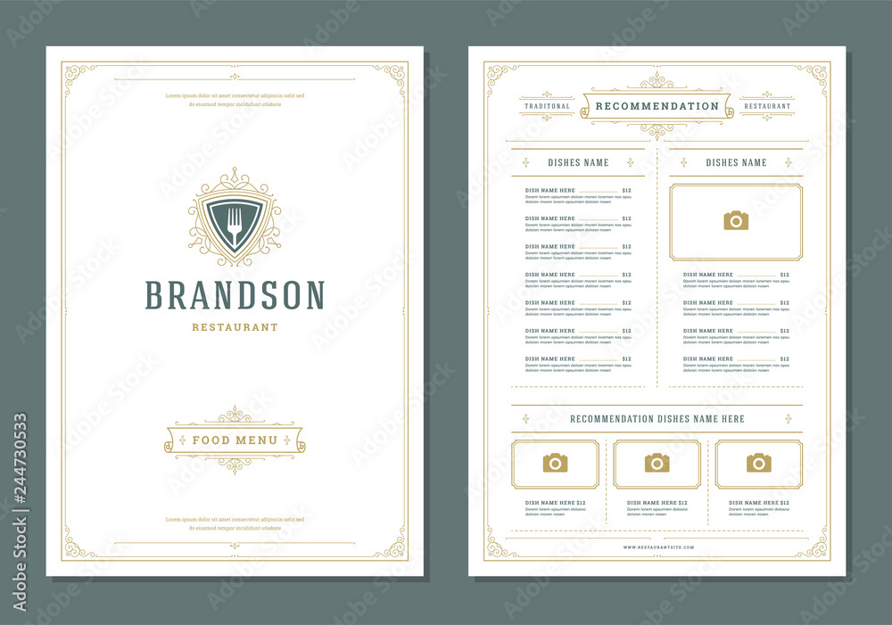 Restaurant menu design and logo vector brochure template. Restaurant menu design and logo vector brochure template.