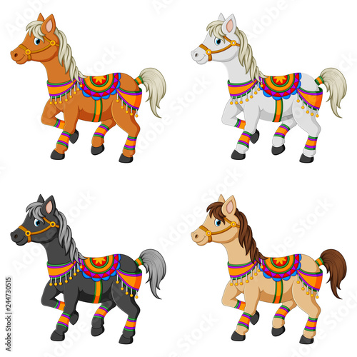Set of cartoon horses illustration