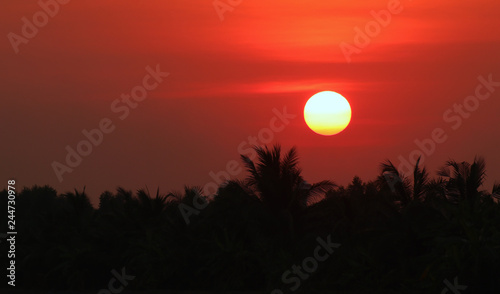 The sun is below the horizon in the evening.