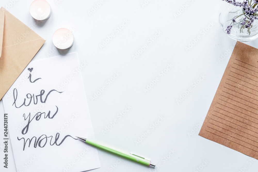 concept of Valentine Day love letter white background top view concept of Valentine Day love letter white background top view