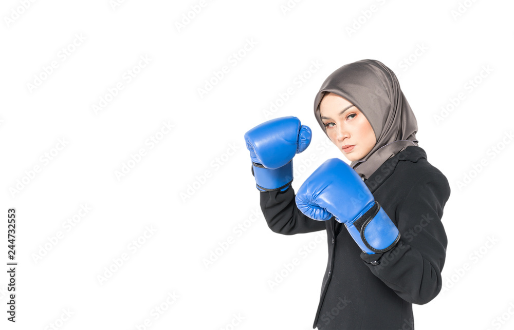 Muslimah fighter with white background. Muslimah fighter with white background.
