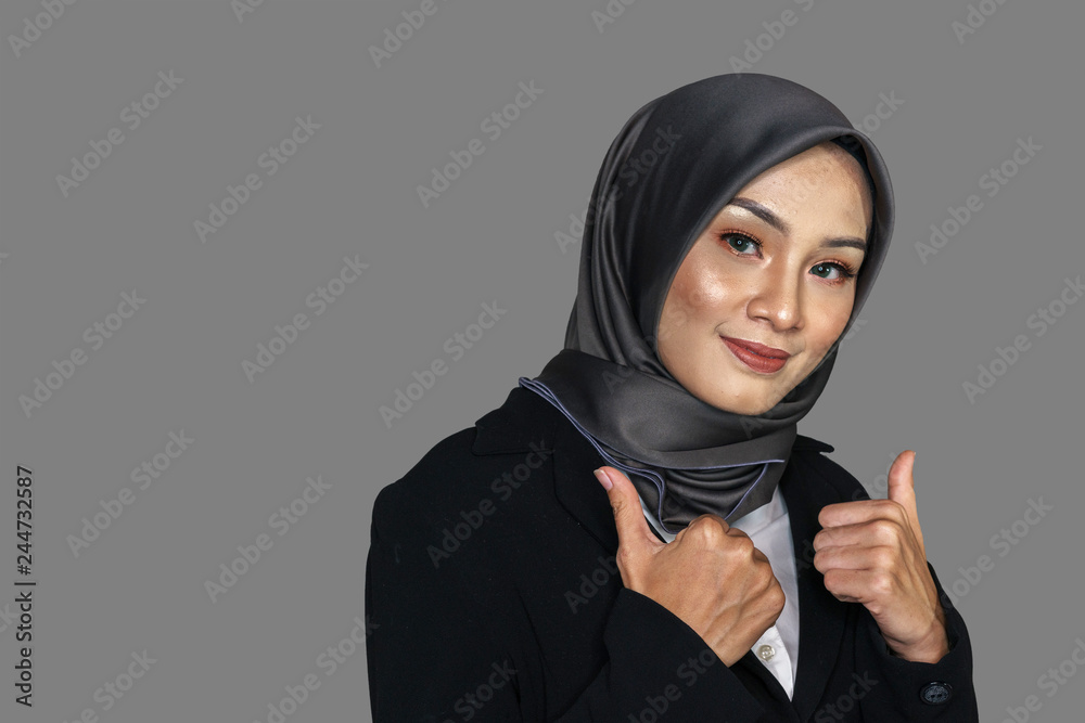 hijab student and tablet with white background. hijab student and tablet with white background.