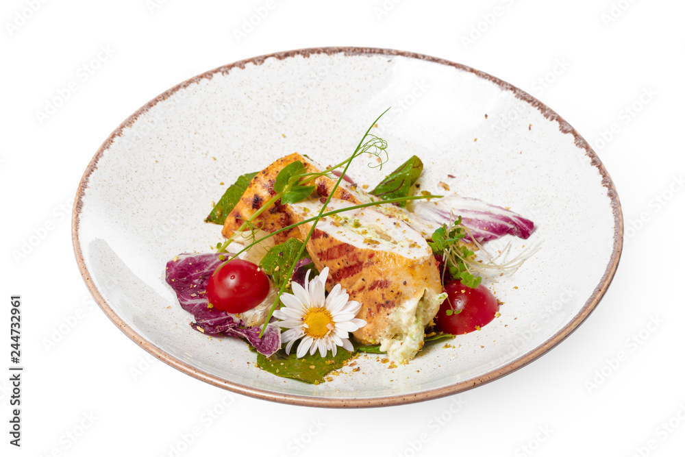 Chicken Salad. Chicken Caesar Salad. Caesar Salad with grilled chicken on plate Chicken Salad. Chicken Caesar Salad. Caesar Salad with grilled chicken on plate