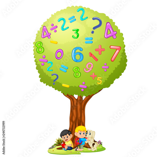 Boy reading book under the tree number