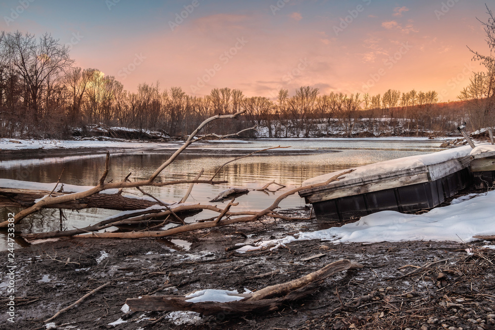 Winter Scene Landscape in a Marina Park during Sunset Winter Scene Landscape in a Marina Park during Sunset
