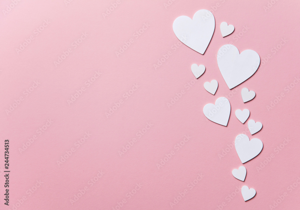 White hearts on a pastel pink background. Valentine's day, Mother's day background