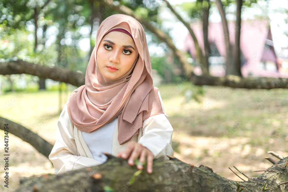 Veiled teenager at outdoor park. Veiled teenager at outdoor park.