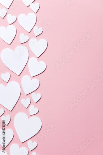 White hearts on a pastel pink background. Valentine's day, Mother's day background