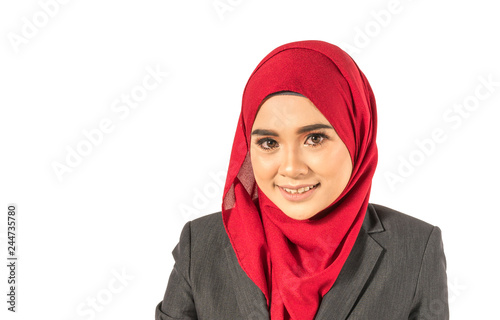 Veiled teenager businesswoman working with muslimah lifestyle.