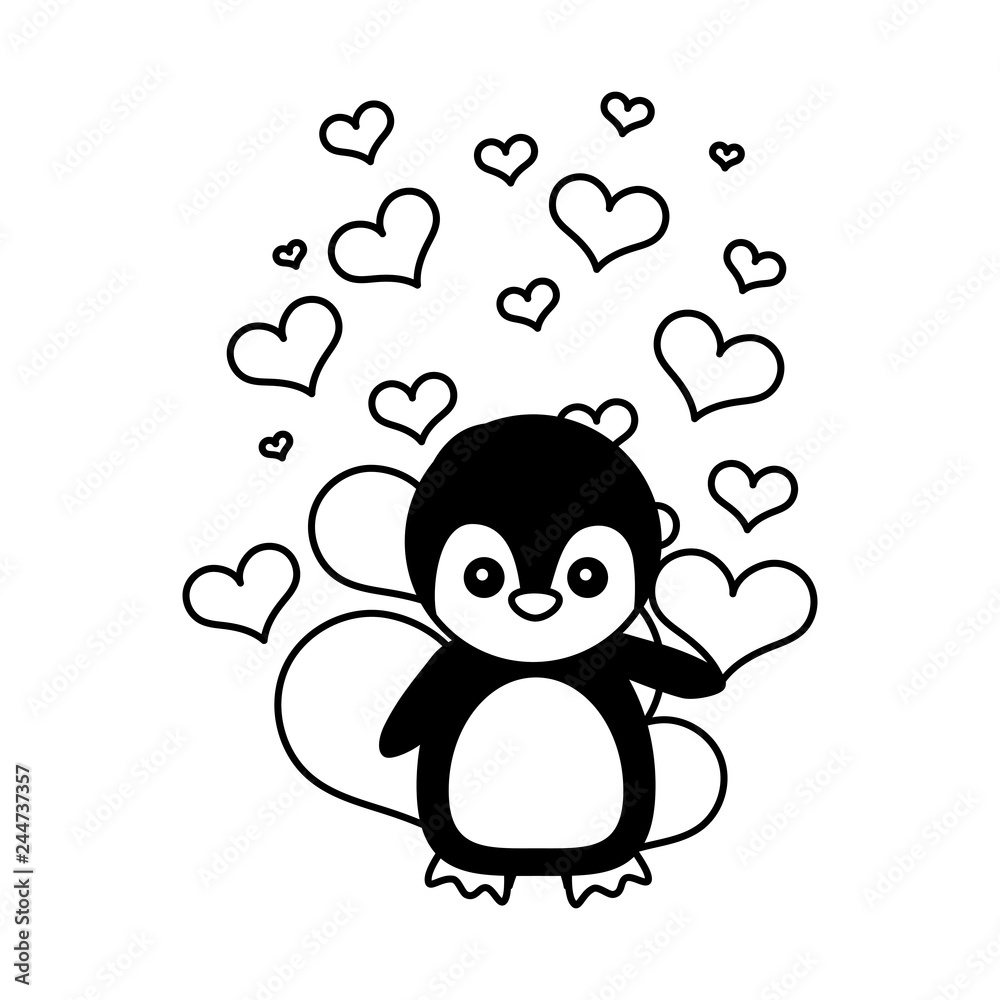 cute penguin hearts valentines day