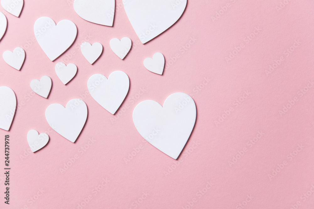 White hearts on a pastel pink background. Valentine's day, Mother's day background