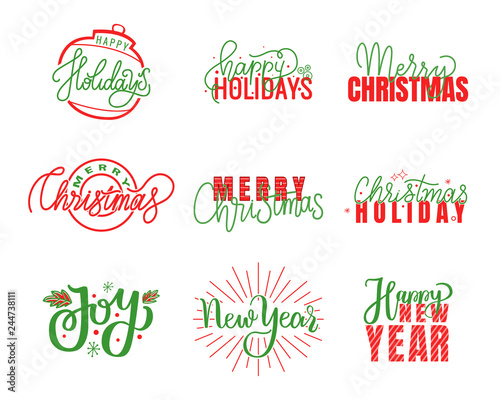 Joy and Happy Holidays, Merry Christmas Lettering