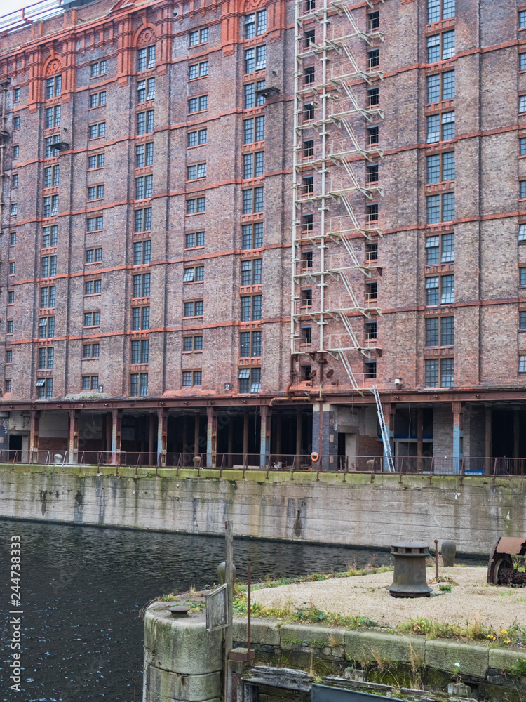Disused Victorian tobacco warehousing on the Liverpool waterfront, England
