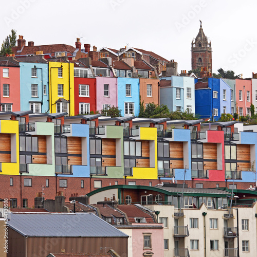 The colorful mix of a section of old and new residential buildings overlooking Bristol harbor UK