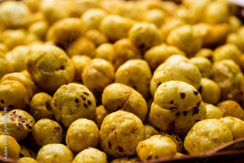 Roasted Phool Makhana or Crispy Lotus pops Seed served in a bowl, selective focus photo