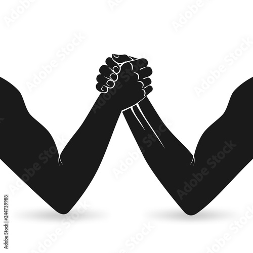 Arm wrestling. Two men hands shaking silhouette