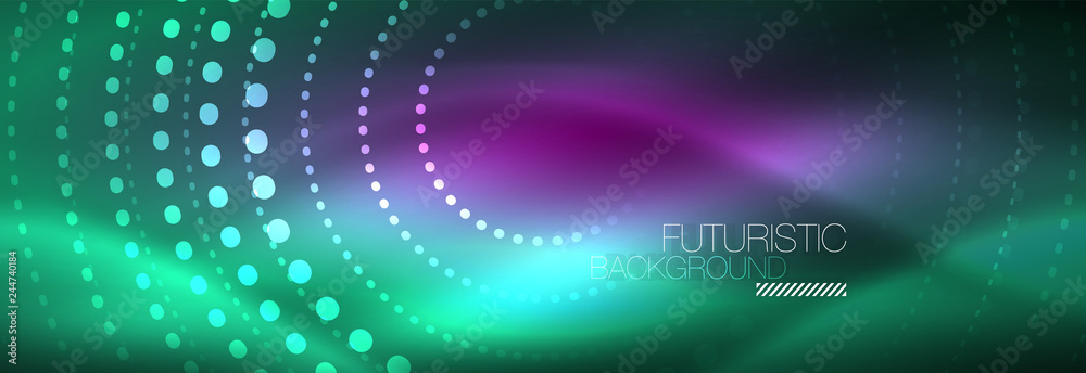 Naklejka premium Blue neon dotted circles abstract background, technology energy