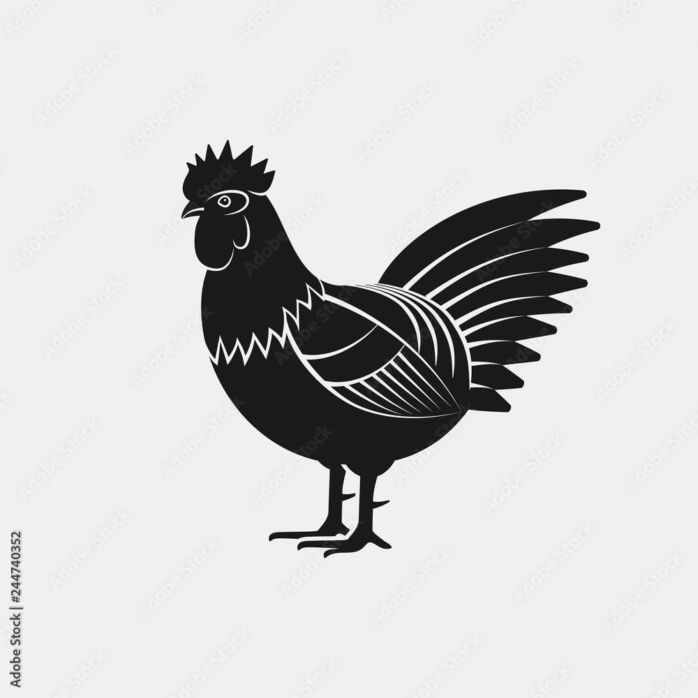 Rooster silhouette. Farm animal icon