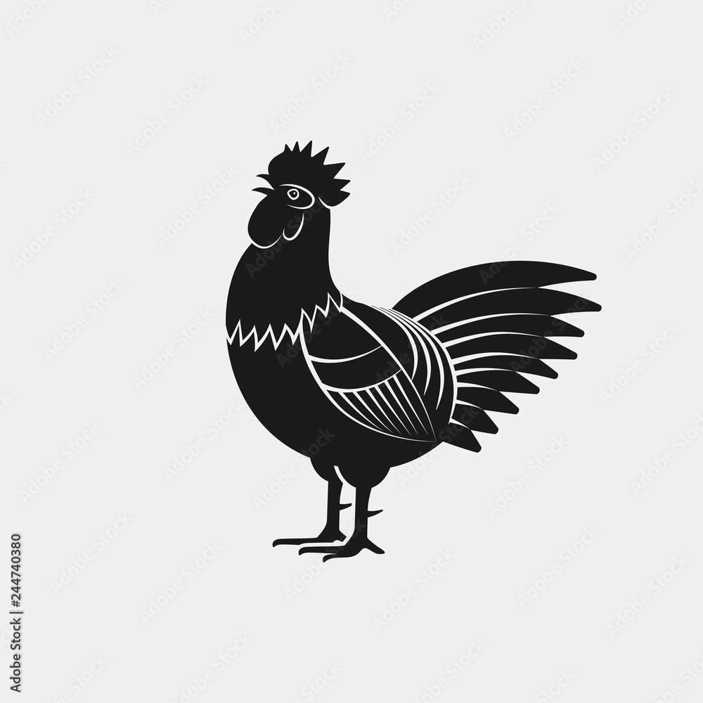 Crowing rooster silhouette. Farm animal icon