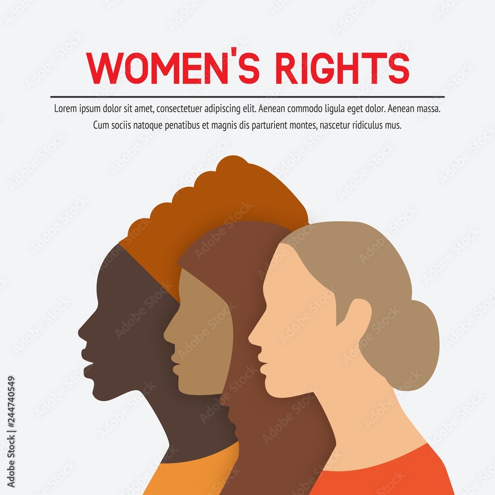 Women rights concept. Three of the female profile