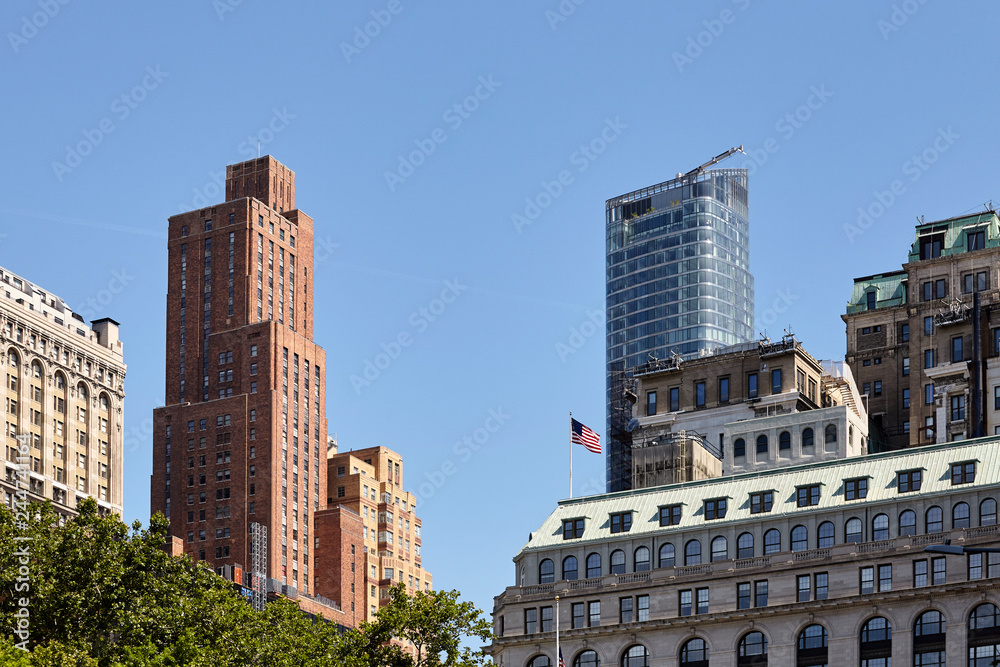 New York City cityscape on a cloudless summer day, USA.