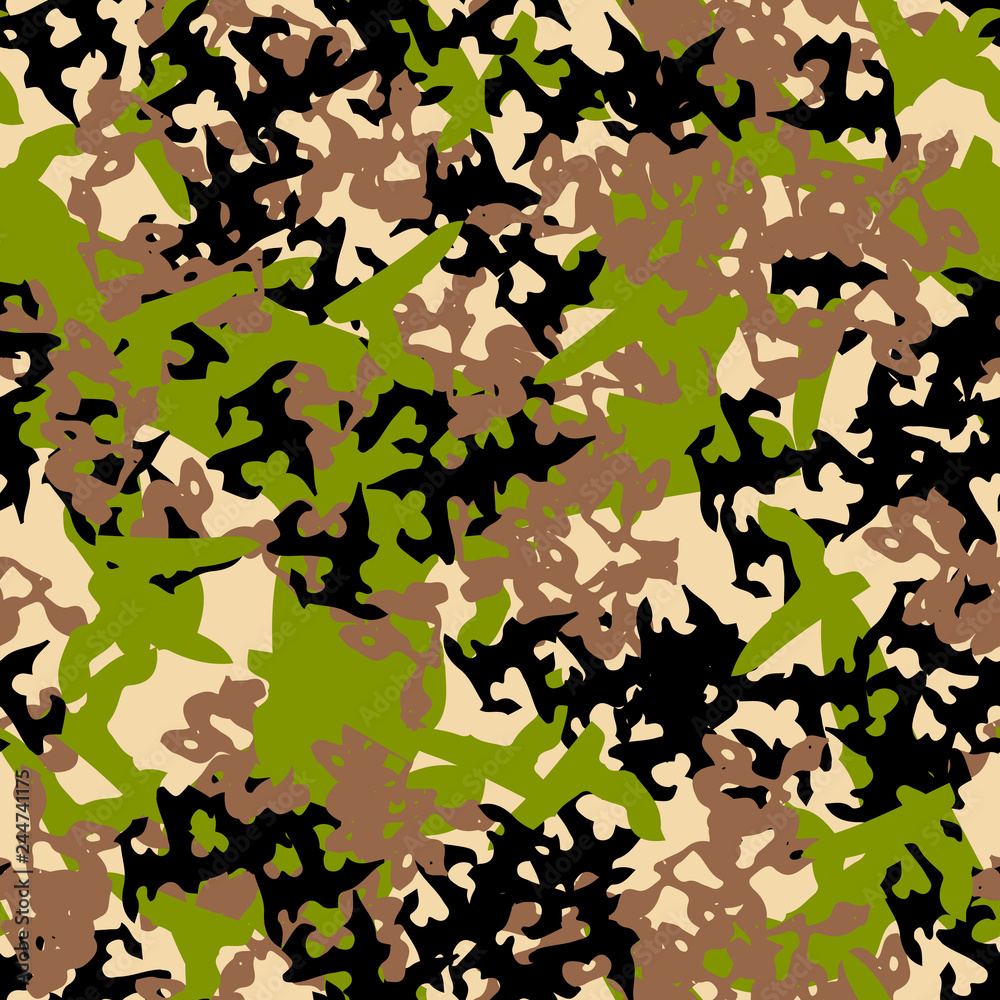 Forest camouflage of various shades of beige, black, green and brown colors Forest camouflage of various shades of beige, black, green and brown colors