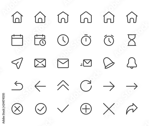 Basic interface small line icons. Home,clock and arrows, pixel perfect icons with editable icons. 16*16 px