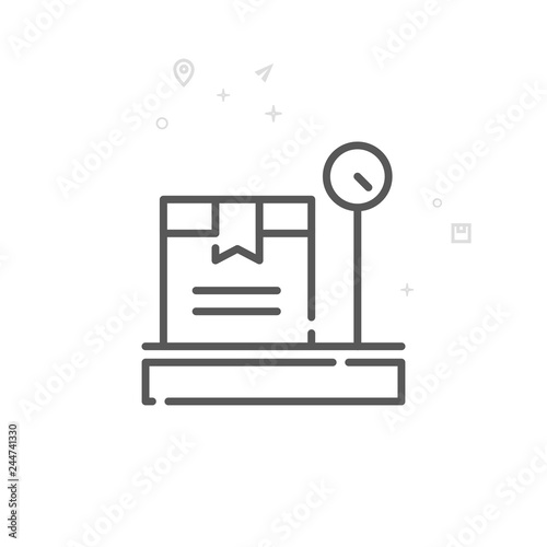 Weight Control Vector Line Icon. Customs Clearance Symbol, Pictogram, Sign. Light Abstract Geometric Background. Editable Stroke. Adjust Line Weight. Design with Pixel Perfection.