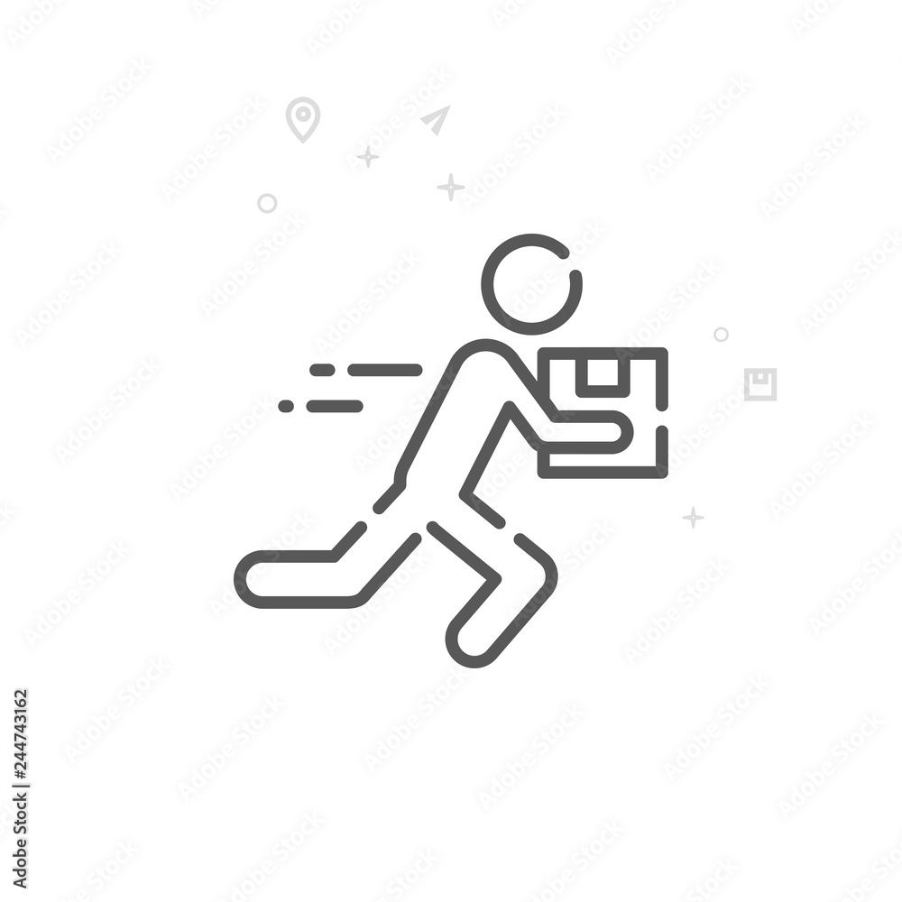 Courier, Vector Line Icon. Express Delivery Symbol, Pictogram, Sign. Light Abstract Geometric Background. Editable Stroke. Adjust Line Weight. Design with Pixel Perfection.