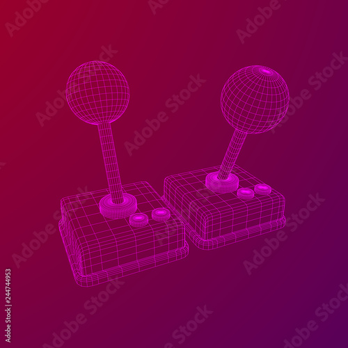 Retro video game controller gamepad joystick. Wireframe low poly mesh vector illustration