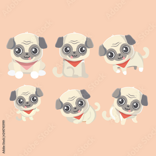 Set of the Funny cartoon pugs puppies. © musicphone1