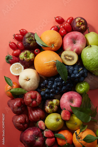 Closeup  a wide variety of fruits background 