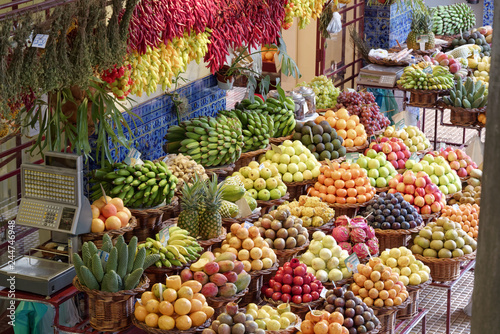 Fototapeta Naklejka Na Ścianę i Meble -  Exotic fruits in a market Mercado dos Lavradores, Funchal, Madeira