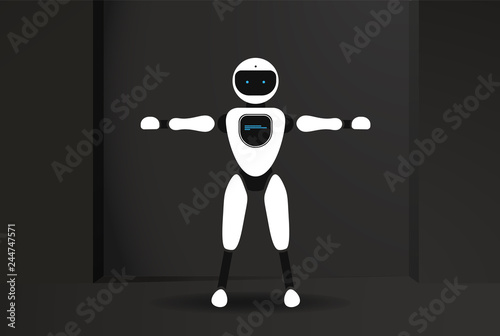 Modern robotic vector illustration with stylish humanoid robot in the room