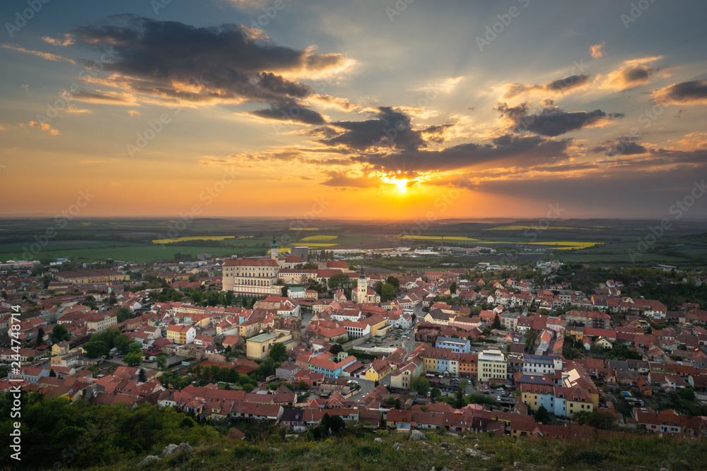 Sunset over the Mikulov city, Moravia, Czech Republic