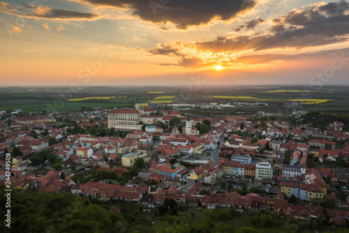 Sunset over the Mikulov city, Moravia, Czech Republic