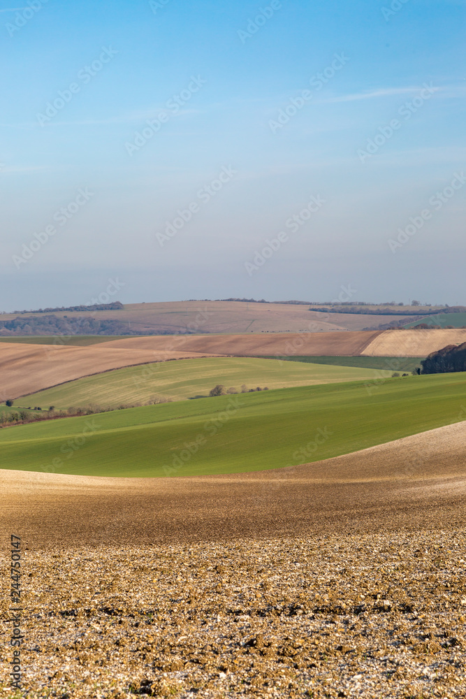 A patchwork landscape in Sussex, on a sunny winters day