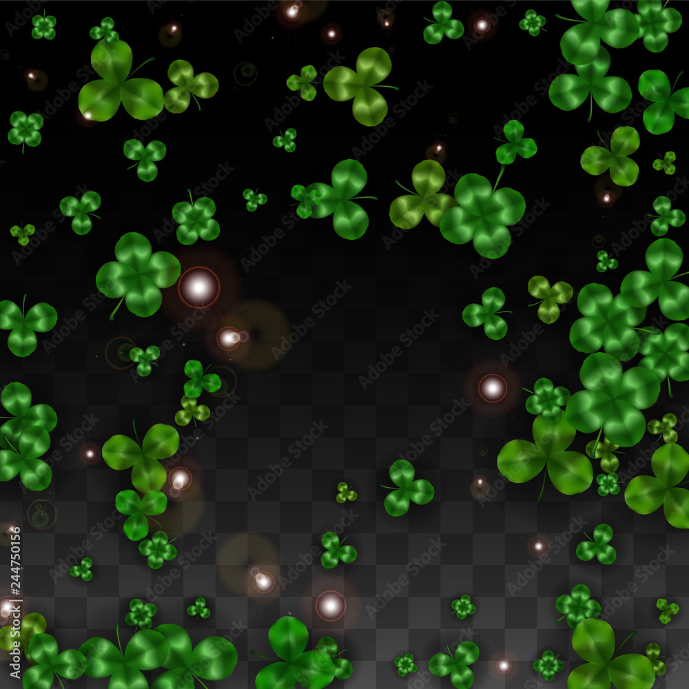 Vector Clover Leaf Isolated on Transparent Background with Space for Text. St. Patrick's Day Illustration. Ireland's Lucky Shamrock Poster. Invintation for Concert in Pub. Top View. Success Symbols. Vector Clover Leaf Isolated on Transparent Background with Space for Text. St. Patrick's Day Illustration. Ireland's Lucky Shamrock Poster. Invintation for Concert in Pub. Top View. Success Symbols.