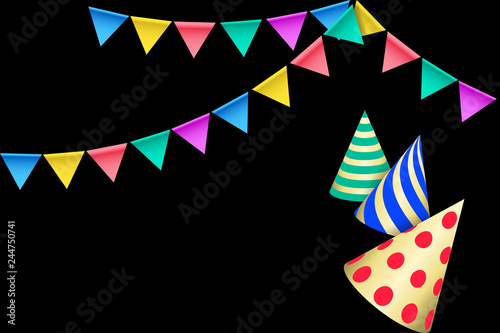 Bunting flags and birthday party hats