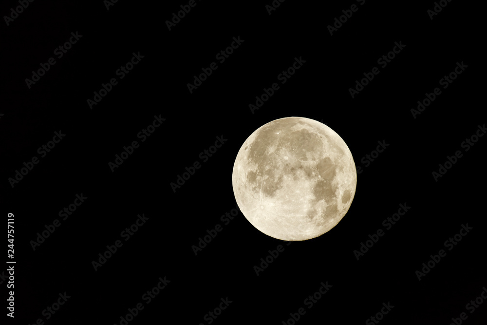 Obraz premium The moon will pass through Earth's shadow 01-23-2019 in the only total lunar eclipse. The Moon is an astronomical body that orbits planet Earth and is Earth's only permanent natural satellite.