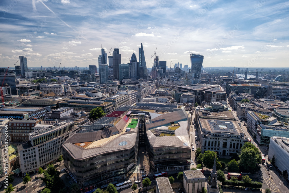 London skyline for high above the city in the capital of the uk 