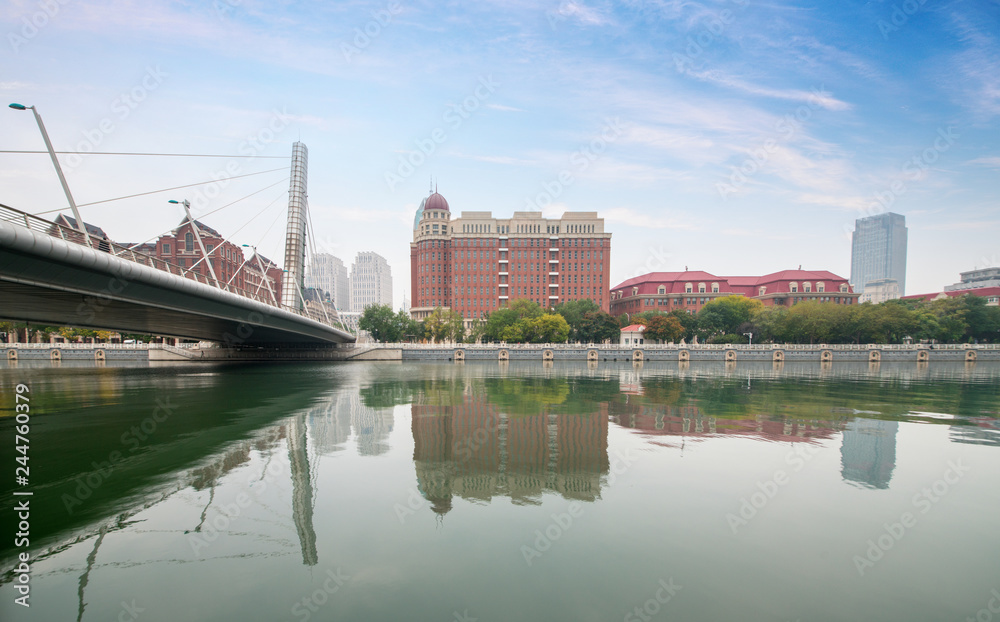 Bridge and Urban Architectural Landscape in Tianjin, China Bridge and Urban Architectural Landscape in Tianjin, China