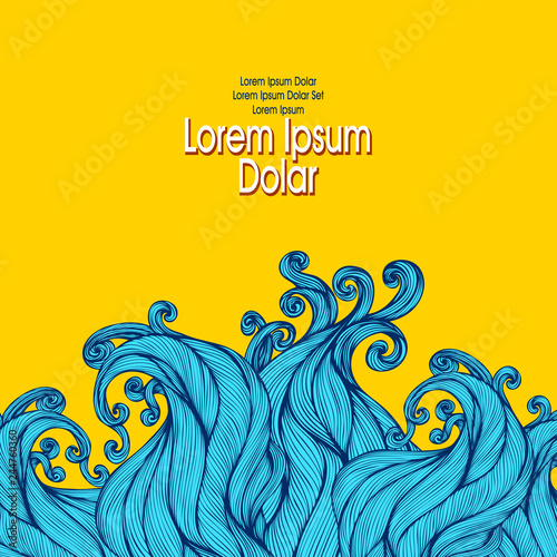Template flyer banner with Abstract blue hairs waves on orange