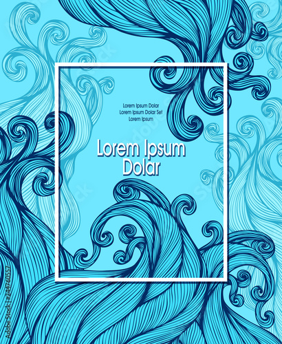Template flyer banner with Abstract hairs waves in blue