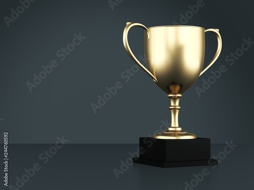 Gold award cup isolated on gray background. 3d illustration