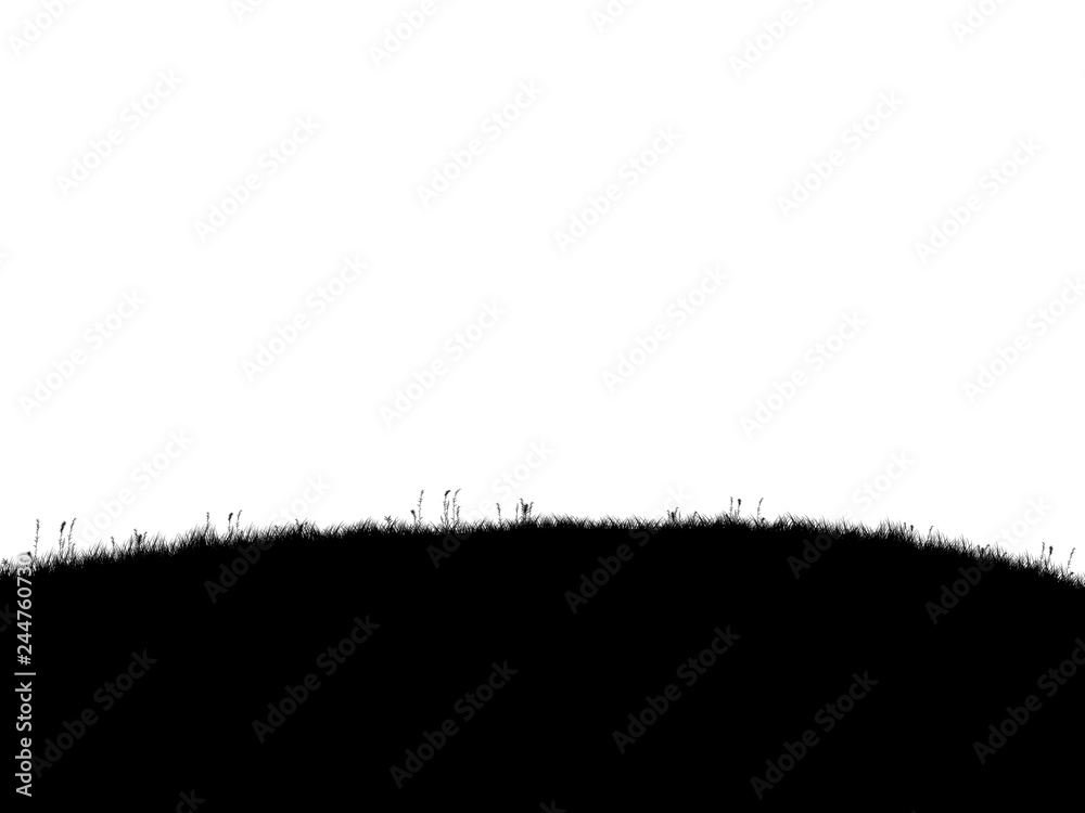 silhouette of grass on hill isolated and white backgrounds - obrazy, fototapety, plakaty 