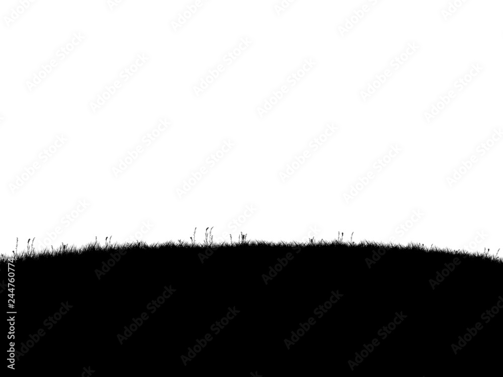 silhouette of grass on hill isolated and white backgrounds