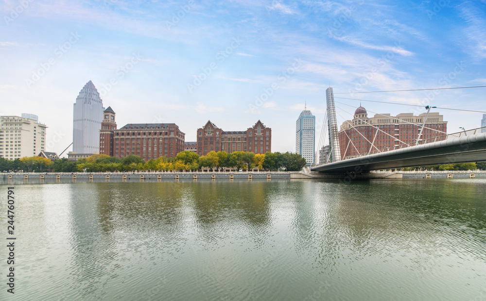 Bridge and Urban Architectural Landscape in Tianjin, China Bridge and Urban Architectural Landscape in Tianjin, China