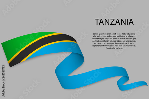 Waving ribbon or banner with flag