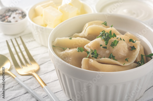 Wallpaper Mural Traditional pelmeni, ravioli, dumplings with meat, close-up. Torontodigital.ca